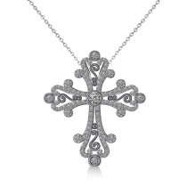 Diamond Byzantine Cross Pendant Necklace in 14k White Gold (0.50ct)