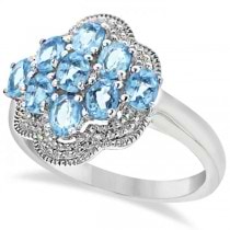 Oval Flower Blue Topaz Ring Sterling Silver (1.80ct)