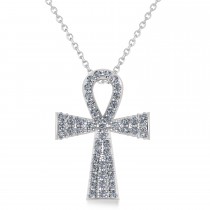 Diamond Ankh Egyptian Cross Pendant Necklace 14k White Gold (1.00ct)