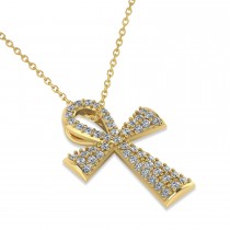 Diamond Ankh Egyptian Cross Pendant Necklace 14k Yellow Gold (1.00ct)