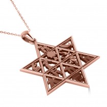 Star of David & 12 Tribes Religious Pendant Necklace 14k Rose Gold