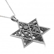 Star of David & 12 Tribes Pendant Necklace in 14k White Gold