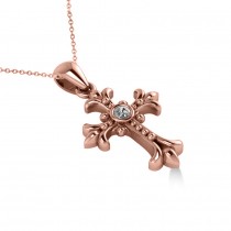 Diamond Gothic Cross Pendant Necklace 14k Rose Gold (0.03ct)