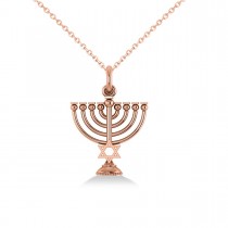 Star of David Menorah Pendant Necklace 14k Rose Gold