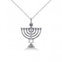 Star of David Menorah Pendant Necklace 14k White Gold