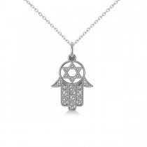 Star of David Hamsa Pendant Necklace 14k White Gold