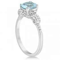 Cushion Cut Aquamarine Ring w/ Diamond Accents Sterling Silver 1.37ctw