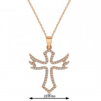 Diamond Angel Cross Outline Pendant Necklace 14k Rose Gold (0.68ct)