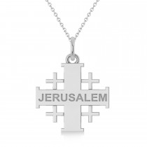 Jerusalem Engraved Cross Necklace Pendant 14k White Gold