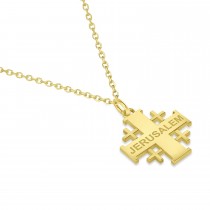 Jerusalem Engraved Cross Necklace Pendant 14k Yellow Gold