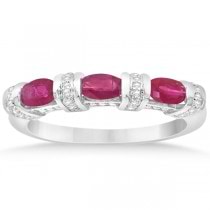 Bar Set Ruby Anniversary Ring w/ Diamonds in Sterling Silver 1.02ct