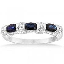 Bar Set Sapphire Anniversary Ring w/ Diamonds in Sterling Silver 1.02cw