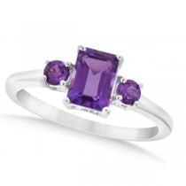 Ladies Octagon Shaped Amethyst Three Stone Ring Sterling Silver 1.20ctw
