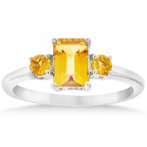 Ladies Octagon Shaped Citrine Three Stone Ring Sterling Silver 1.20ct