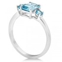 Ladies Octagon Shaped Blue Topaz Three Stone Ring Sterling Silver 1.55ct