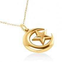 Crescent Moon & Star Pendant Necklace 14k Yellow Gold