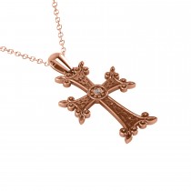Diamond Accented Armenian Cross Pendant Necklace 14k Rose Gold (0.01ctw)