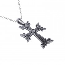 Diamond Accented Armenian Cross Pendant Necklace 14k White Gold (0.01ctw)