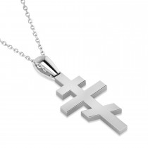 Eastern Orthodox Cross Pendant Necklace 14k White Gold