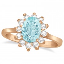 Lady Diana Oval Aquamarine & Diamond Ring 14k Rose Gold (1.50 ctw)