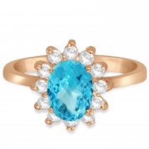 Lady Diana Oval Blue Topaz & Diamond Ring 14k Rose Gold (1.50 ctw)