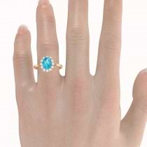 Lady Diana Oval Blue Topaz & Diamond Ring 14k Rose Gold (1.50 ctw)