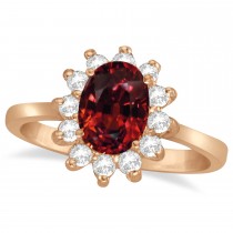 Lady Diana Oval Garnet & Diamond Ring 14k Rose Gold (1.50 ctw)