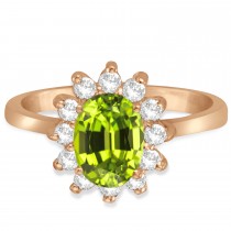 Lady Diana Oval Peridot & Diamond Ring 14k Rose Gold (1.50 ctw)