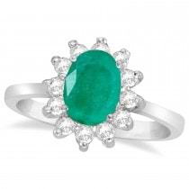 Lady Diana Oval Emerald & Diamond Ring 14k White Gold (1.50 ctw)