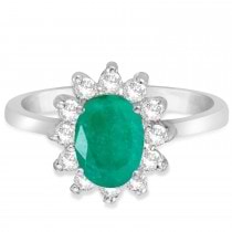Lady Diana Oval Emerald & Diamond Ring 14k White Gold (1.50 ctw)