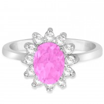 Lady Diana Oval Pink Sapphire & Diamond Ring 14k White Gold (1.50 ctw)