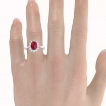Lady Diana Oval Ruby & Diamond Ring 14k White Gold (1.50 ctw)