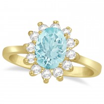 Lady Diana Oval Aquamarine & Diamond Ring 14k Yellow Gold (1.50 ctw)