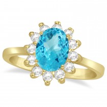 Lady Diana Oval Blue Topaz & Diamond Ring 14k Yellow Gold (1.50 ctw)
