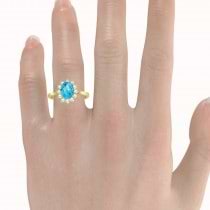 Lady Diana Oval Blue Topaz & Diamond Ring 14k Yellow Gold (1.50 ctw)