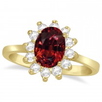 Lady Diana Oval Garnet & Diamond Ring 14k Yellow Gold (1.50 ctw)