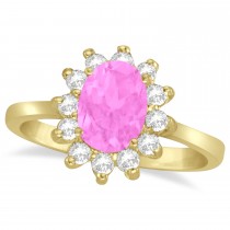 Lady Diana Oval Pink Sapphire & Diamond Ring 14k Yellow Gold (1.50 ctw)