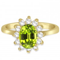 Lady Diana Oval Peridot & Diamond Ring 14k Yellow Gold (1.50 ctw)