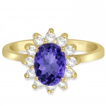 Lady Diana Oval Tanzanite & Diamond Ring 14k Yellow Gold (1.50 ctw)