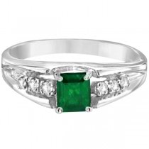 Emerald-Cut Diamond and Emerald Ring 14k White Gold (0.58ctw)