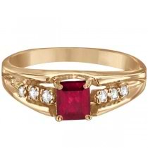 Emerald-Cut Diamond and Ruby Ring 14k Rose Gold (0.68ctw)