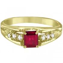 Emerald-Cut Diamond and Ruby Ring 14k Yellow Gold (0.68ctw)