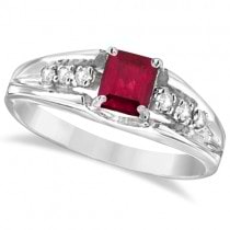 Emerald-Cut Diamond and Ruby Ring 14k White Gold (0.68ctw)