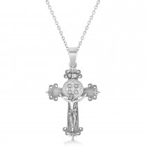 Cross Benedict Crucifix Pendant Necklace 14k White Gold
