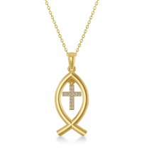 Christian Fish Cross Pendant Necklace 14k Yellow Gold