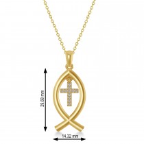 Christian Fish Cross Pendant Necklace 14k Yellow Gold