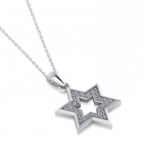 Diamond Jewish Star of David Pendant Necklace 14K White Gold (0.24ct)