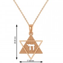 Jewish Star of David with Chai Pendant Necklace 14K Rose Gold