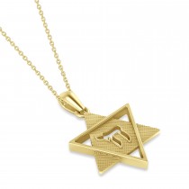 Jewish Star of David with Chai Pendant Necklace 14K Yellow Gold