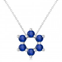 Blue Sapphire Jewish Star of David Pendant Necklace 14K White Gold (0.60ct)